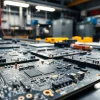 Showcasing custom circuit boards with intricate designs in a professional manufacturing environment.
