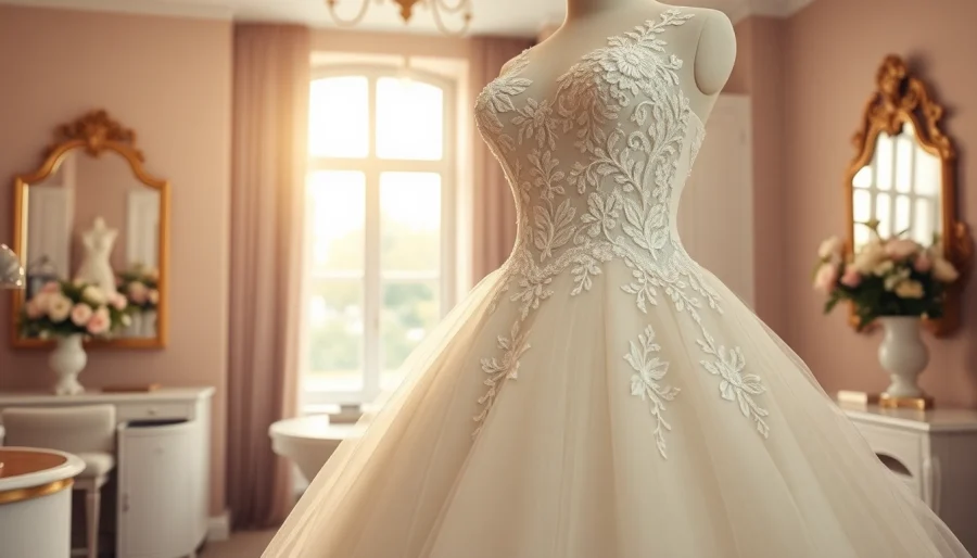 Bridal gowns Winnipeg beautifully displayed in an elegant boutique showcasing intricate designs.