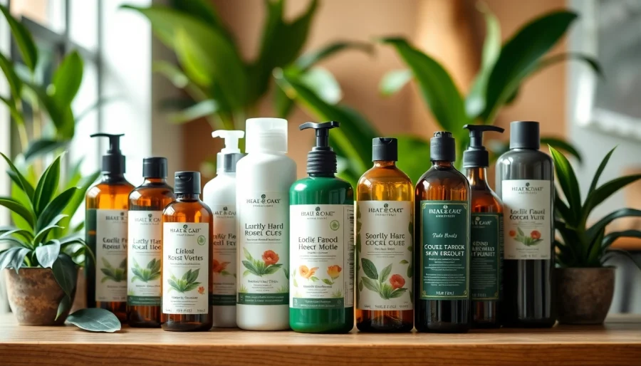 Showcase of natural hair products in a minimalist salon, emphasizing organic beauty.