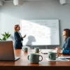 Business coach near me guiding a client in an engaging office setting.