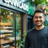 Visit https://cannabis-clubs-near.me for an inviting cannabis dispensary scene with a friendly budtender.