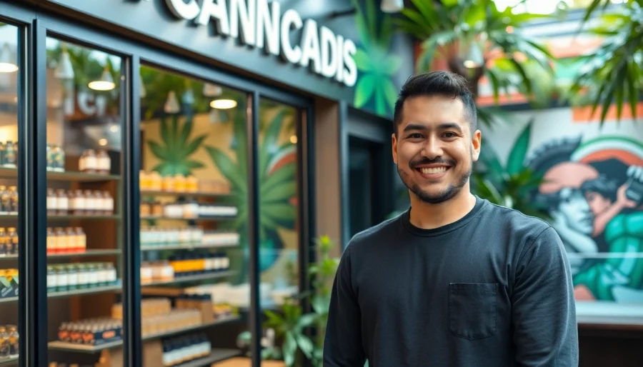 Visit https://cannabis-clubs-near.me for an inviting cannabis dispensary scene with a friendly budtender.
