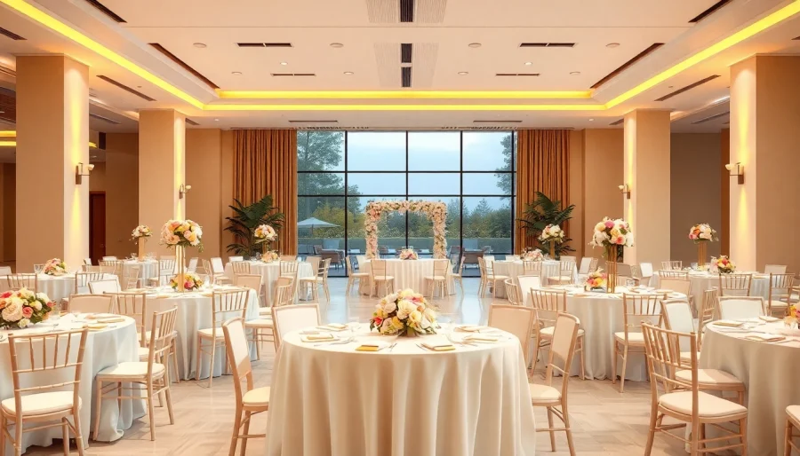 Set up for a wedding at the trenton event center showcasing festive decor and elegant atmosphere.