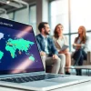 Engaging global business directory interface on a laptop, showcasing international connectivity.