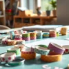 Washi tape rolls showcasing vibrant designs for creative craft projects on a crafting table.