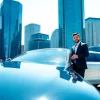 Experience premium Vancouver to Seattle Car Service in a luxurious limousine against Seattle's skyline.