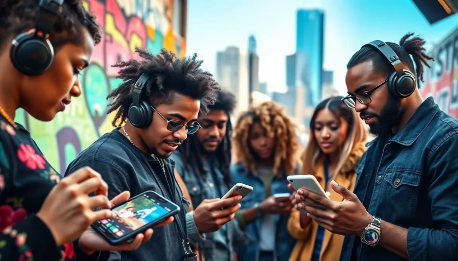 Showcasing music promotion services through vibrant city artist collaboration.