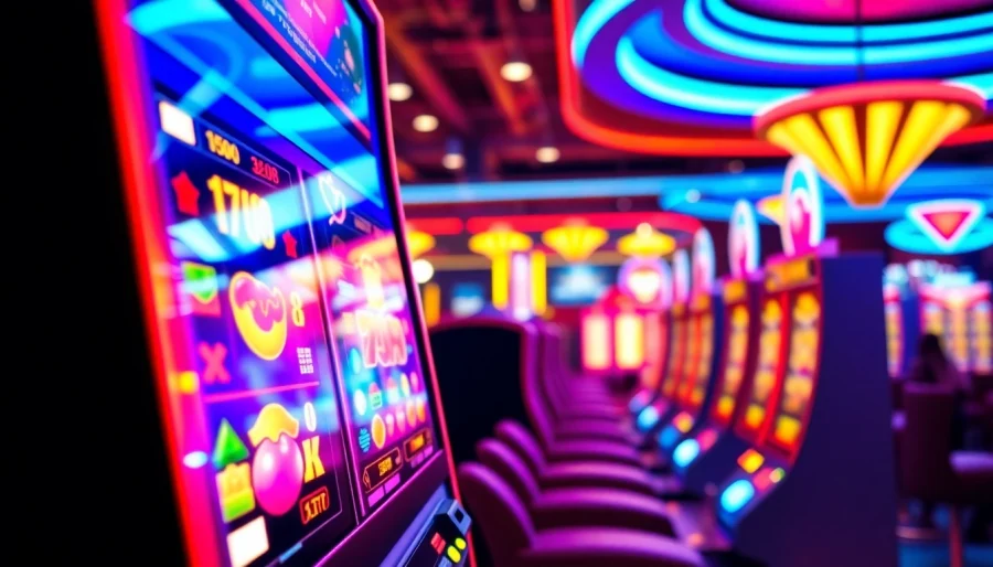 Masuk ke Login Slot dengan latar belakang mesin slot yang cerah dan grafis menghibur.