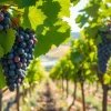 Vibrant vineyard in Clarksburg, CA, showcasing ripe grapes and scenic river views.