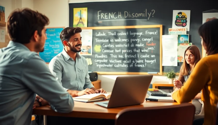 Apprendre le français avec un groupe d'étudiants concentrés dans un environnement détendu.