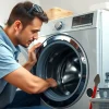 Expert technician conducts washing machine repair halifax in a bright laundry room, showcasing efficient service.