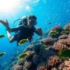 Engaging in Bali Diving while surrounded by a vibrant coral reef and tropical fish.