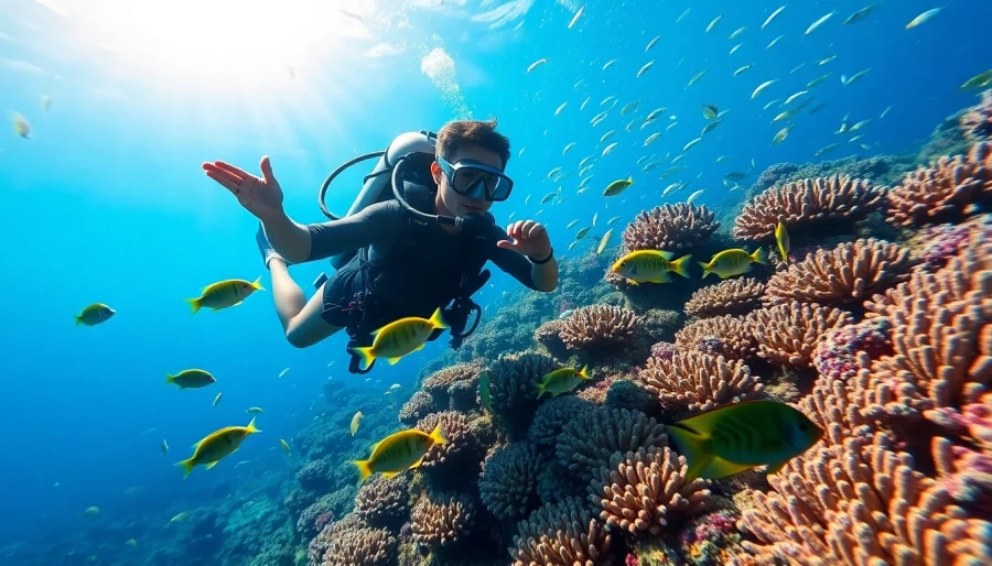 Engaging in Bali Diving while surrounded by a vibrant coral reef and tropical fish.