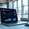 Showcase cloud infrastructure and DevOps services in a modern office with analytics and design elements.