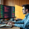 Understanding enumerate php concept with a programmer immersed in coding at a modern desk.