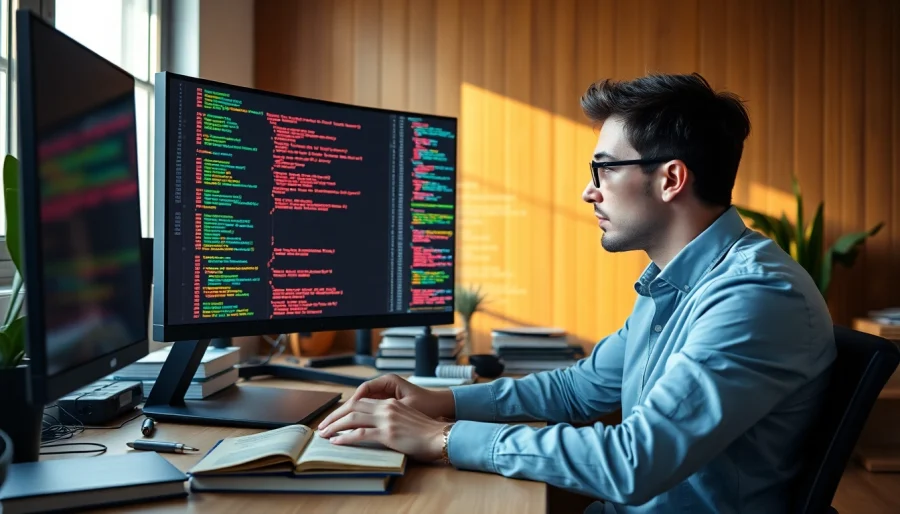 Understanding enumerate php concept with a programmer immersed in coding at a modern desk.