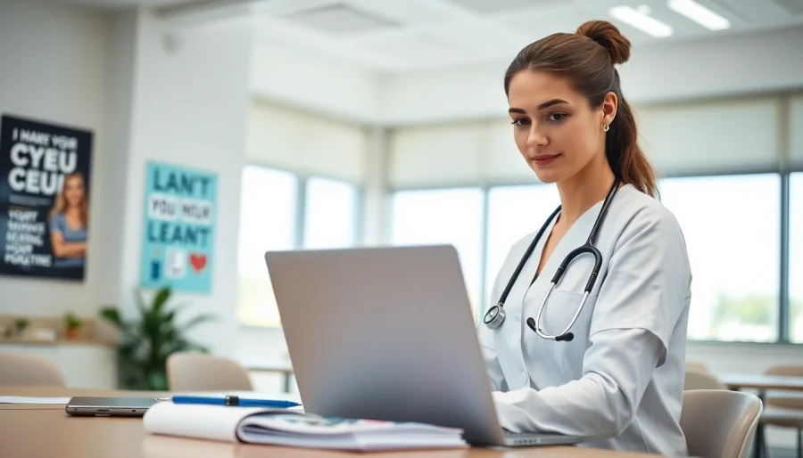 Nurse focused on nursing ceus in an interactive learning environment.