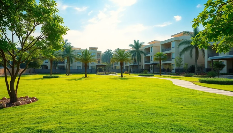 Discover the elegant Prestige Plots in Devanahalli, featuring lush greenery and modern architecture.