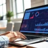 Engaging visual of a digital marketer working on ClickFunnels Classic in a modern office.