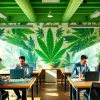 Engage with a cannabis marketing agency in a vibrant creative workspace showcasing teamwork.