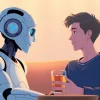 Connect with your AI Friend as a humanoid robot engages in meaningful conversation.