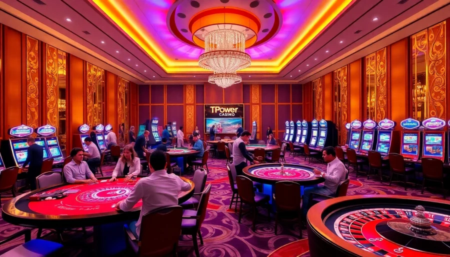 Experience the excitement at TPower casino with vibrant gaming tables and enthusiastic players.