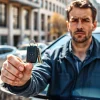 Locksmith assisting a driver dealing with Lost Car Keys in a city setting.