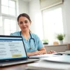 Nurse focused on online course for nursing ceus, showcasing dedication to professional development.