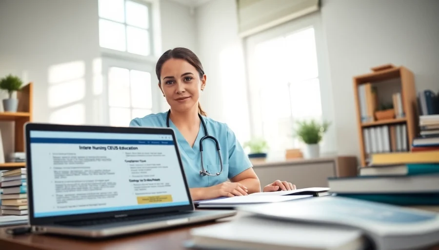 Nurse focused on online course for nursing ceus, showcasing dedication to professional development.