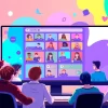 Engaging scene of an 18+ discord server with adults interacting in a vibrant chat room.