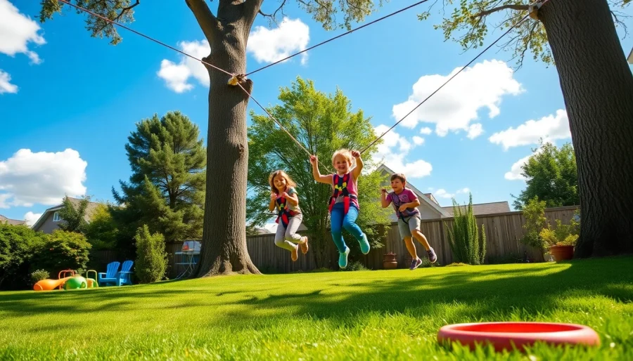Experience the thrill of a ZIP WIRE KIT with family enjoying backyard fun and adventure.