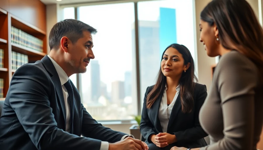 Consultation with a Chicago personal injury lawyer in a modern office setting, showcasing professionalism.