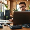 Providing computer services with a technician focused on repairs and support in a modern office.