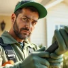 Expert pest control technician inspecting a home for pests, showcasing professionalism.