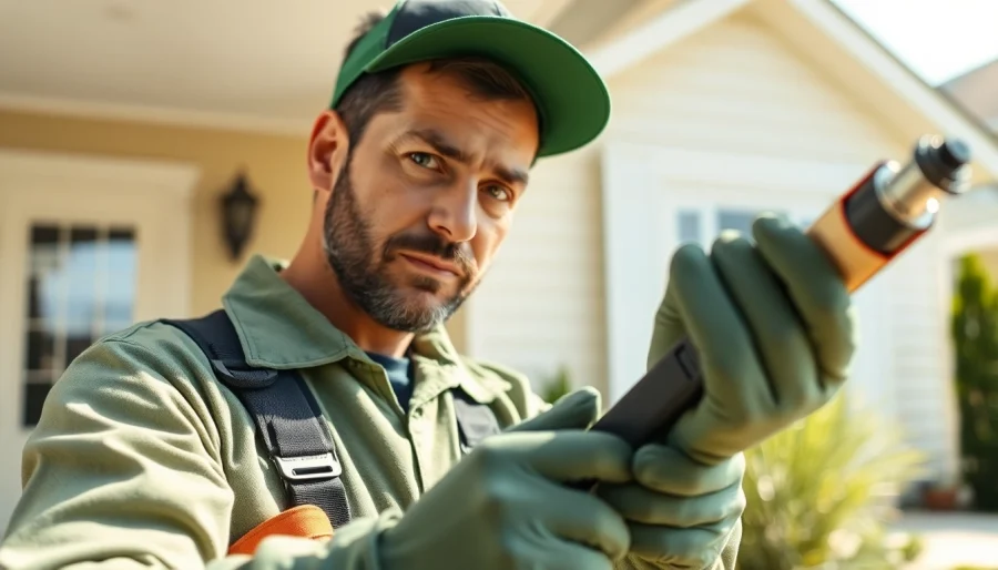 Expert pest control technician inspecting a home for pests, showcasing professionalism.