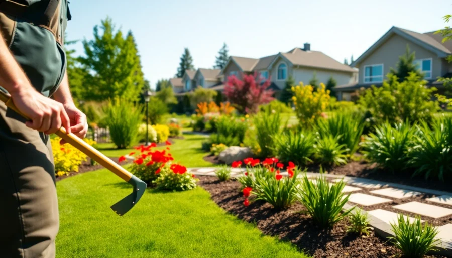 Skilled landscaping contractor Coquitlam enhancing a vibrant garden with flowers and greenery.