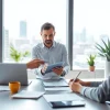 Purchasing consultant discussing strategies in a professional office environment.