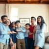 Family contemplating selling their house urgently in a beautifully staged living room.