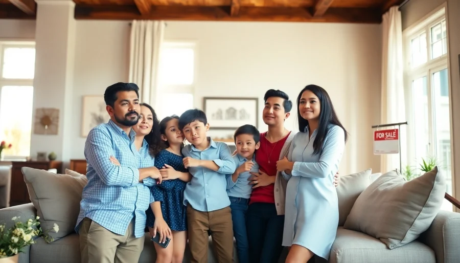 Family contemplating selling their house urgently in a beautifully staged living room.