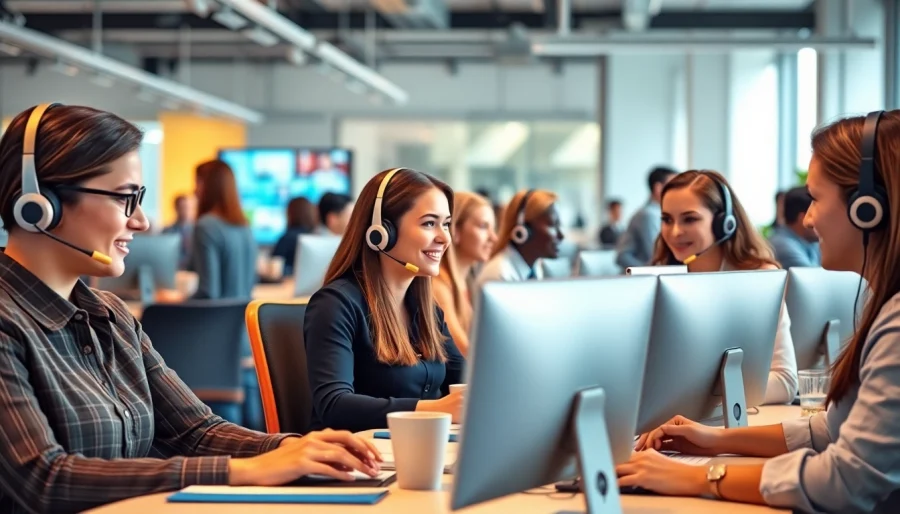 Agents at Callzent providing exceptional service in a modern call center.