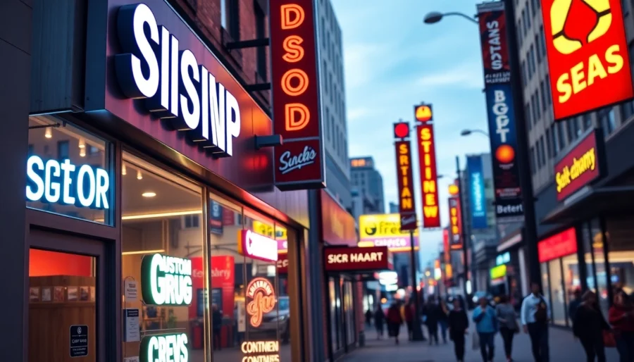 Showcase of an edmonton sign company with custom signage in a vibrant urban setting.