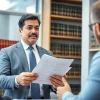 Houston personal injury lawyer consulting with a client in a professional office.