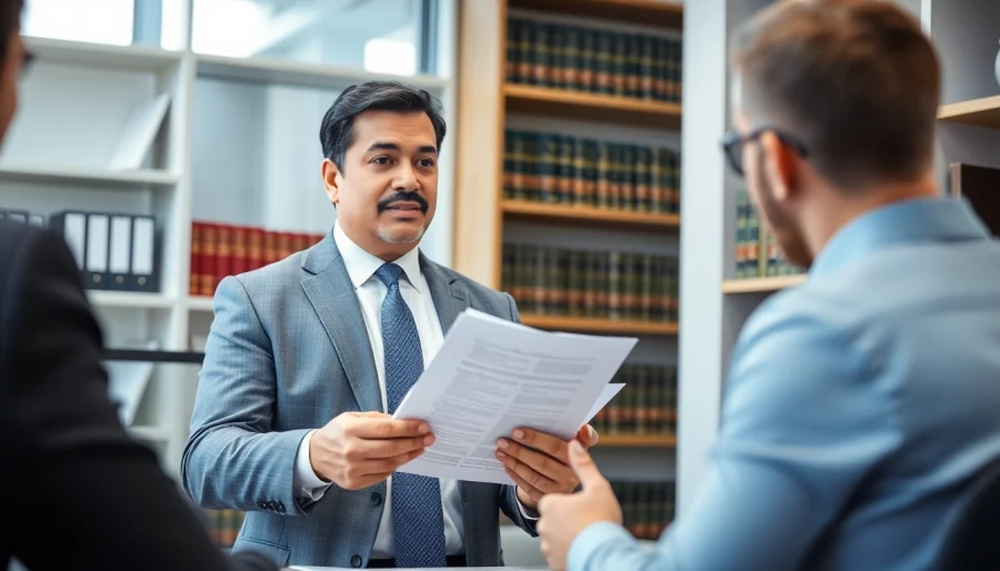 Houston personal injury lawyer consulting with a client in a professional office.