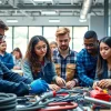 Trade school Tennessee students hands-on training with tools in a modern classroom.