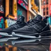 Showcase of replica shoes emphasizing quality and design in an urban setting