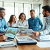 Property management professionals collaborating in a modern office, enhancing client service.