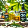 Showcasing CBD organics products in a serene natural setting, emphasizing purity and wellness.