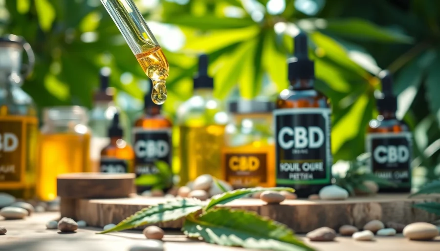 Showcasing CBD organics products in a serene natural setting, emphasizing purity and wellness.
