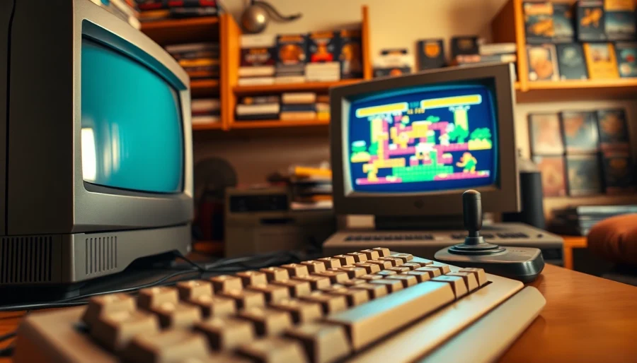 Engage in the retro experience to play DOS games on a vintage computer setup.
