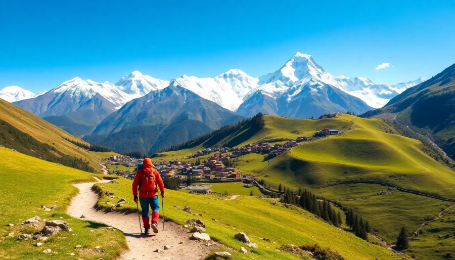 Embarking on the Manaslu Circuit Trek with breathtaking views of snow-capped mountains and vibrant valleys.